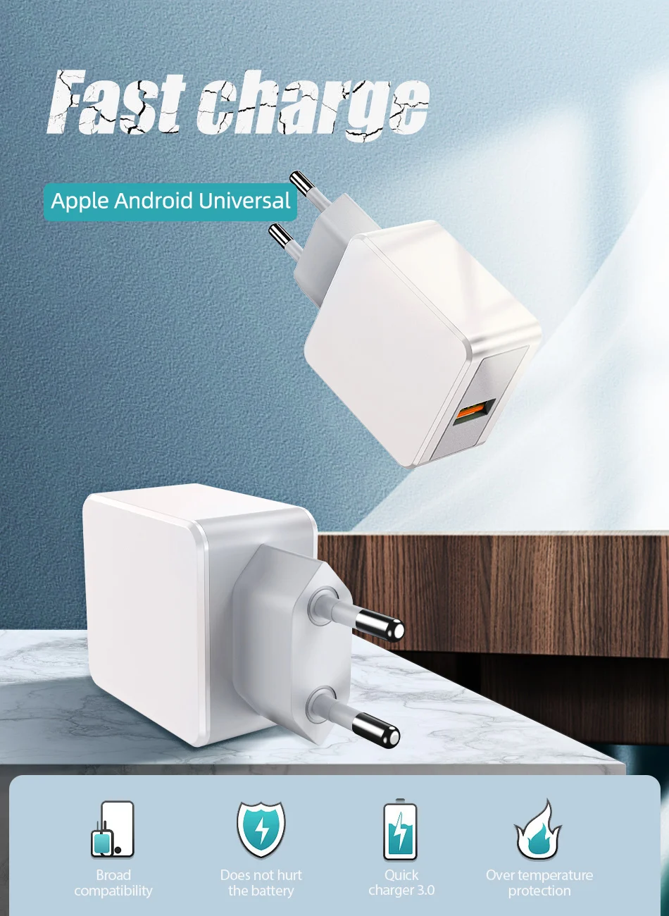 !ACCEZZ 2.4A USB Quick Charge 3.0 EU UK Wall Charger for iPhone SE 2020 Note 8 Realme 5 Pro Portable Fast Charging Phone Adapter (1)