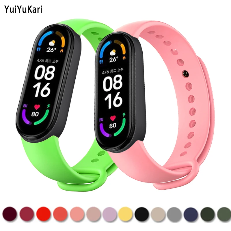 Браслет для Mi band 6 ремешок спортивный силиконовый Miband4 miband 5 наручные браслеты xiaomi