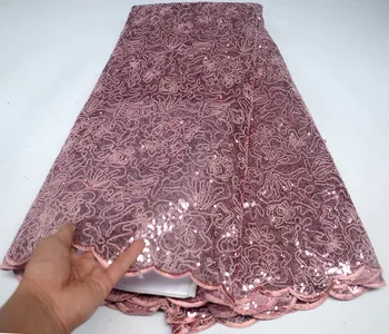 

High Quality African Lace Fabric Net 2019 French Lace Fabric Tulle With sequins Nigerian Lace Fabric For Wedding dress