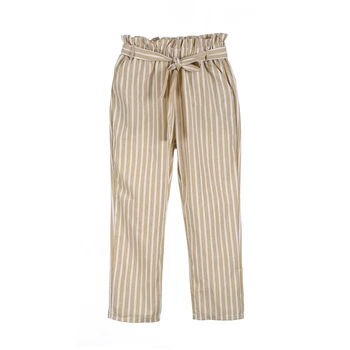 

Women's High Waist Casual Lace Up Striped Long Pants Ladies Pocket Pencil Trousers Slim Skinny Leggings
