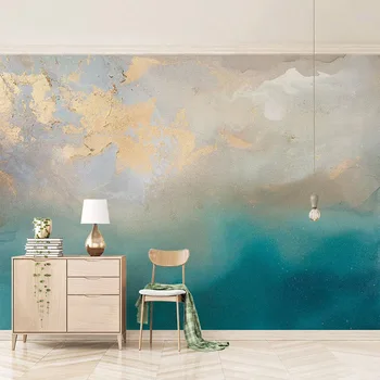 

Custom 3D Mural Wallpaper Modern Abstract Oil Painting Blue Sea Gilded Texture Wall Papers Living Room TV Background Wall Decor