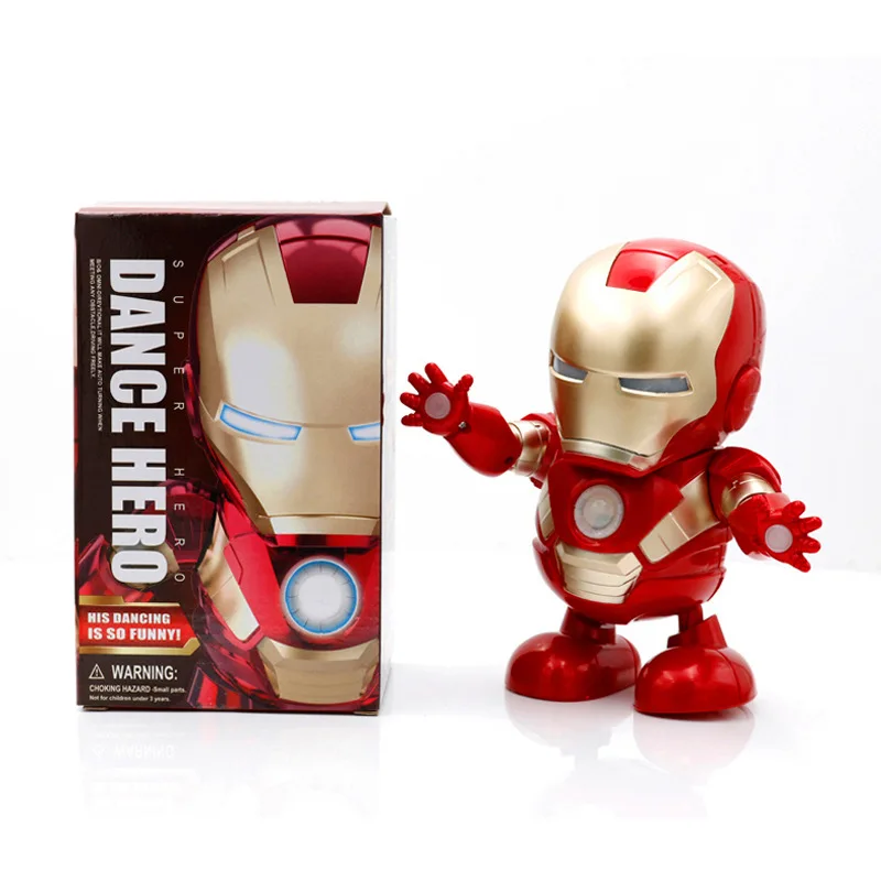 

2019 Dance Hero Avengers Electric Action Figures with LED Flashlight Soundable Music robot Ironman Spiderman Hot Toys for Kids