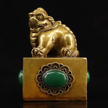 

wedding decoration Collection of old pure copper hand-crafted gem-studded pixiu statue seal