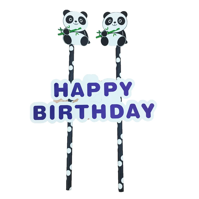 

1pcs china panda Birthday Cupcake Topper Cartoon Cake Flags With Paper Straw For Wedding Birthday Party Decoration Supplies