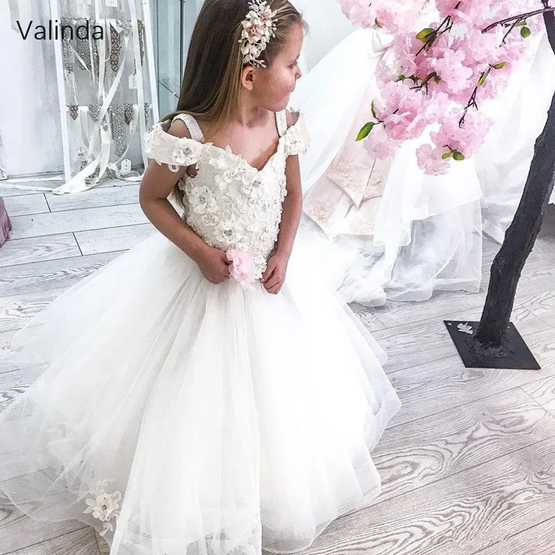 

Платья для девочек с цветами цвета слоновой кости, с 3D цветами, с открытыми плечами, торжественные официальные платья, день рождения, кутюр