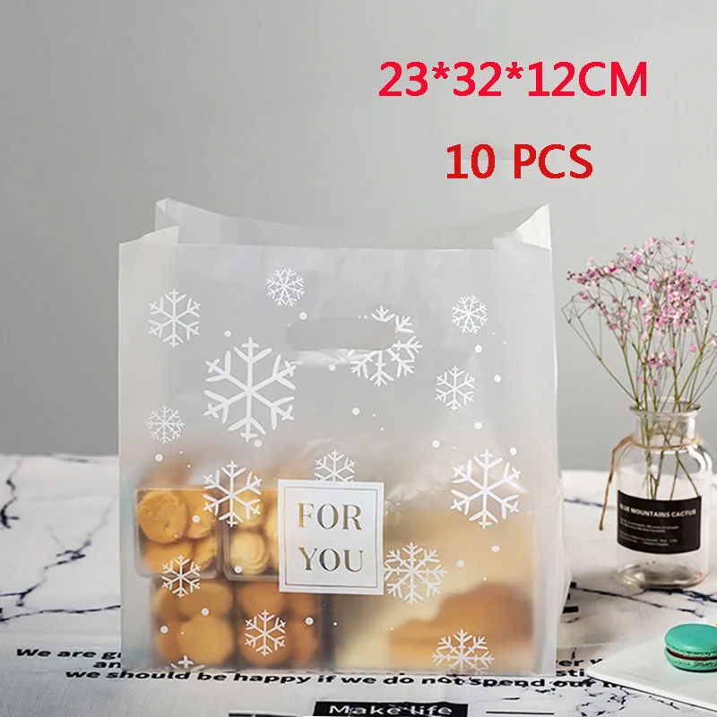 10 шт. упаковка для конфет, печенья, для сладостей, вечерние, вкусные, пластиковый пакет с ручками, подарок для торта, бонбоньерка, Подарочный пакет, Свадебная Упаковка - Цвет: snowflake