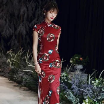 

Women Long Plus Size Chinese Qipao Evening Dress Floral Fashion Summer Cheongsam Elegant Oriental Style Party Dresses