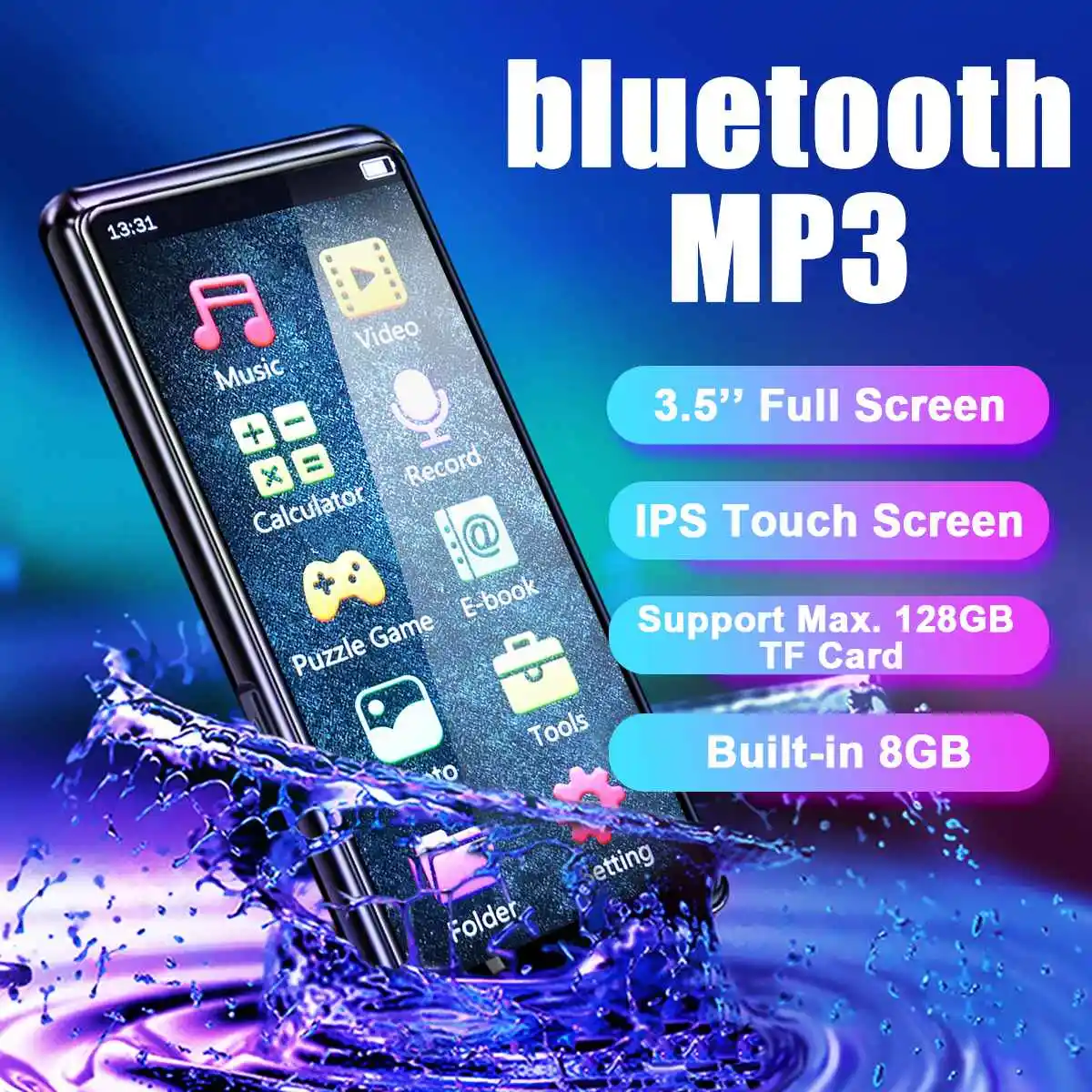 

3.5'' IPS Touch Full Screen MP3 Player 8GB bluetooth Music MP4 Player Portable Walkman Support FM Radio Video E-book Player