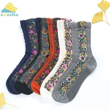 Винтажные хлопковые носки с цветочным узором в стиле ретро, Harajuku, хлопковые аксессуары, Повседневная Удобная женская обувь на осень и зиму