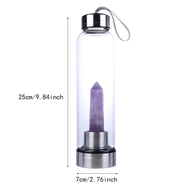 Natural Quartz Crystal Point Energy Water Bottle Healing Obelisk Wand Elixir Crystal Glass Infuser Decor Supplies