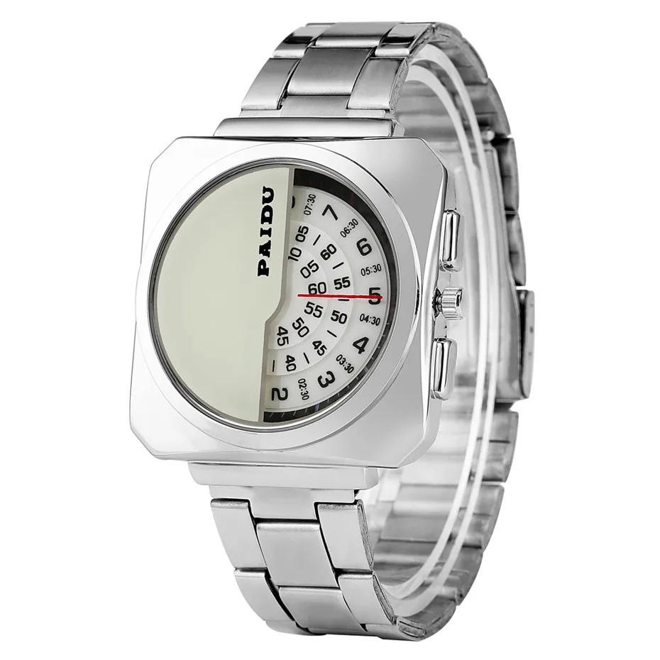 

Stainless Steel Men Watches Creative Turntable Display Round Dial Mens Watch Casual Men's Metal Watchbands Man Quartz Watch