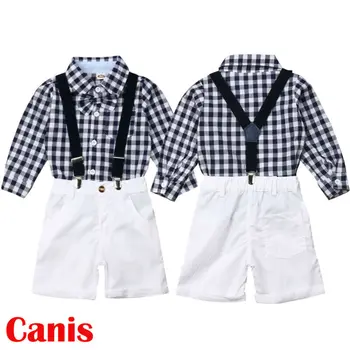 

Hot Sale Brand Boys Clothing Children Summer Boys Clothes Plaid Kids Boy Clothing Set Long Sleeve T-shit+Overalls Suit Pant 2pcs