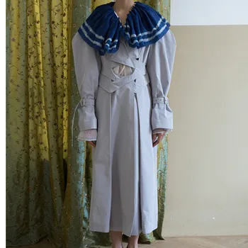 

SONDR Spring Autumn 2020 Women Gray Brief Hollow Out Long Big Size Trench New Lapel Long Sleeve Loose Windbreaker Fashion