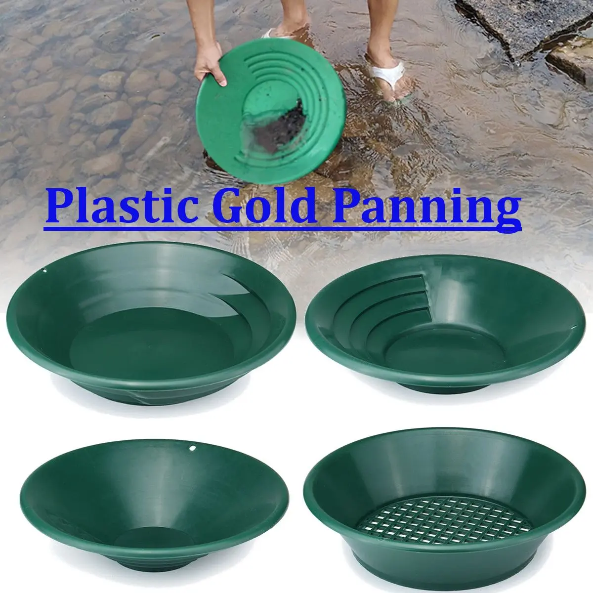 

4PCS Wash Panning Gold Pan Green Large Gold Classifier Screen Gold Pan Panning Tools Kit