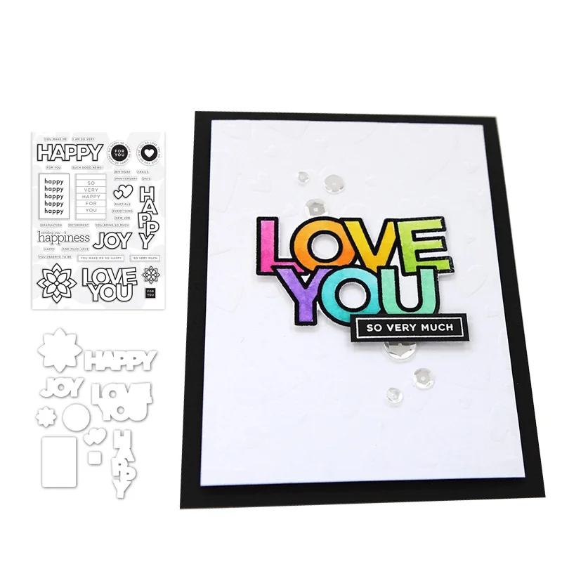 Резиновые штампы и металлические для скрапбукинга надписей Happy Love You Craft Stencil Card