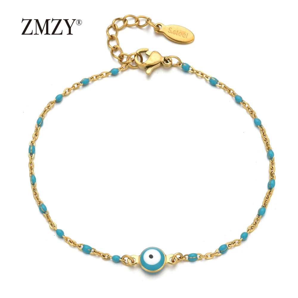 blue ZMZY тонкая цепочка милые турецкие глаза красочный регулируемый браслет с бусинами браслеты дружбы для женщин ювелирные изделия из нержавеющей стали - Окраска металла: blue