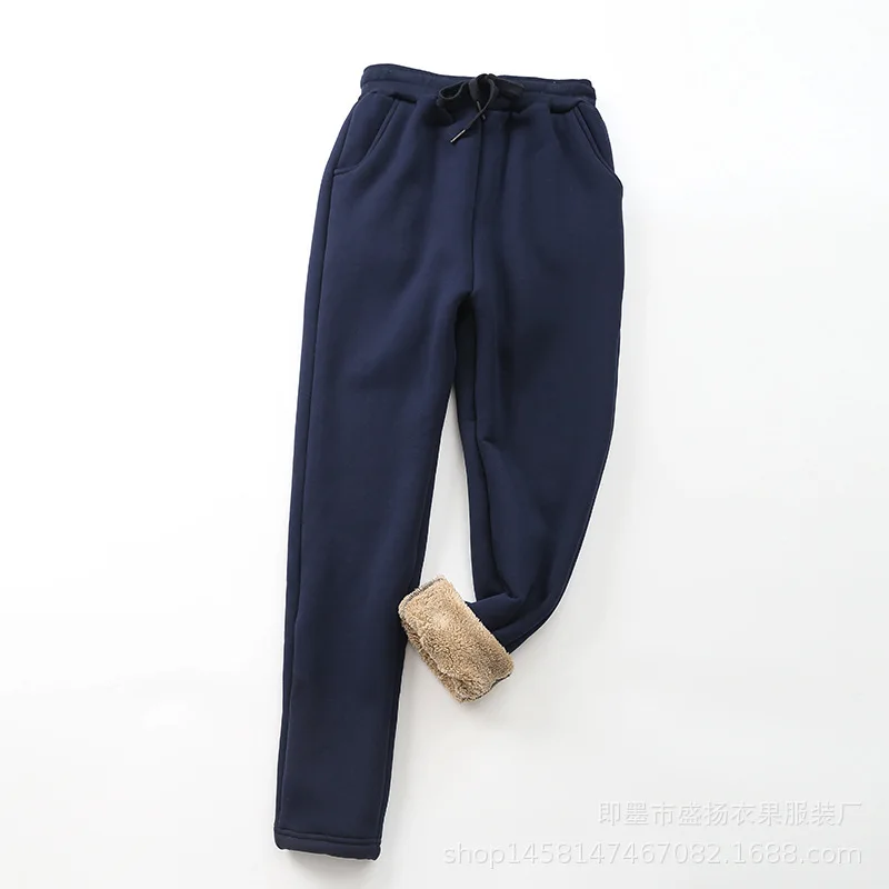 Navy blue-1 Tataria зимние штаны с высокой талией для женщин, бархатные плотные штаны, женские теплые брюки, школьные спортивные штаны, женские повседневные штаны-шаровары - Цвет: Navy blue-1