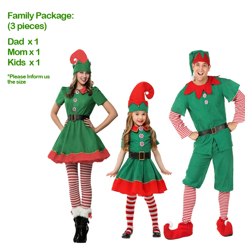 Маскарадные костюмы на Хэллоуин для детей, рождественские Семейные комплекты, семейная одежда на День Благодарения, Рождественский эльф - Цвет: Family Package