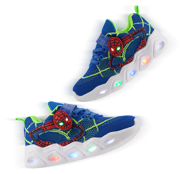 TuYao Boys Luminous Shoes Girls Glowing Spiderman Shoes Toddler Casual Bright Sneaker LED light up soft shoes for big kids