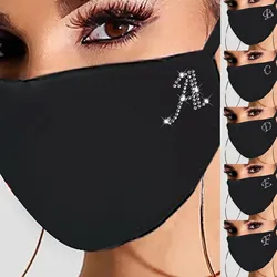 Women Reusable Outdoor Drill Breathable Fashion Ice Windproof Mask Letter E-lement Rhinestone Pattern Mask dustproof Cotton Mask