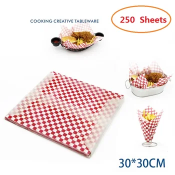

250 Sheet BBQ Butler Wax Paper Basket Liners Bread Wrap Grease Resistant Disposable Package Paper Red and White 12 x 12 inch US