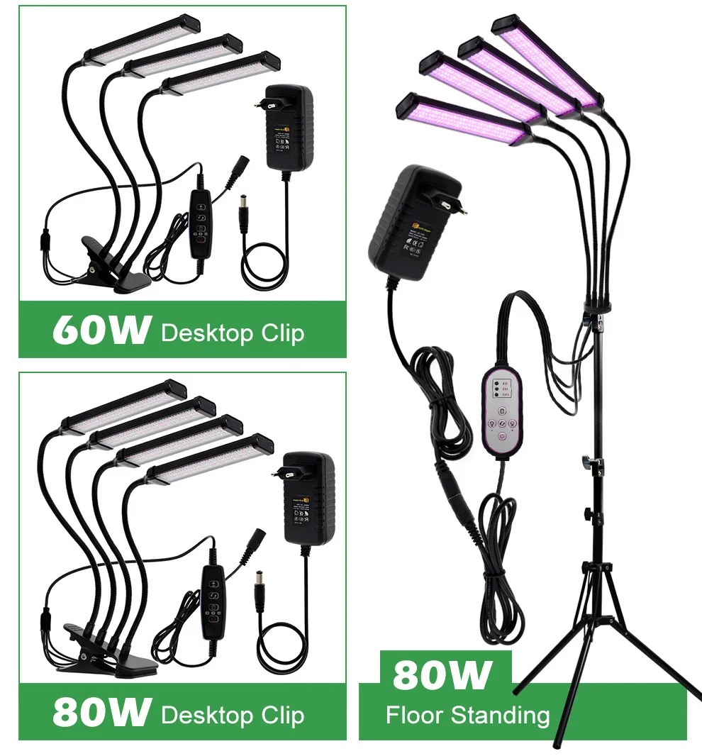 40W 60W 80W LED Grow Light Full Spectrum USB Phyto Lamp With 3 Modes Timing Function For Indoor Flowers Plants Growth Lighting