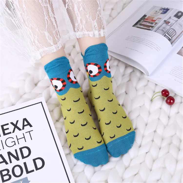 Harajuku Kawaii Women Socks Casual Middle Tube Autumn Winter Cotton Cartoon Cute Animal Dot Print Socks