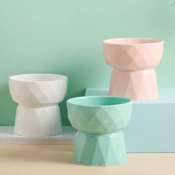 

Ceramic High Foot Cat Bowl Cat Food Bowl Cat Water Bowl Cat Rice Bowl Pet Bowl Eating and Drinking Bowl Capacity 400ML