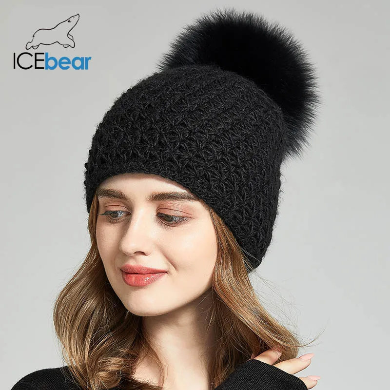 ICEbear Женские шапки для зимы имитация шерсти толстые женщин однотонные новые