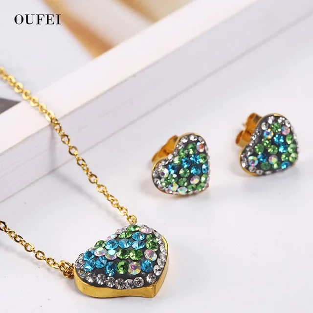 OUFEI Heart-Shaped Necklace Jewelry Pendant Golden Stainless