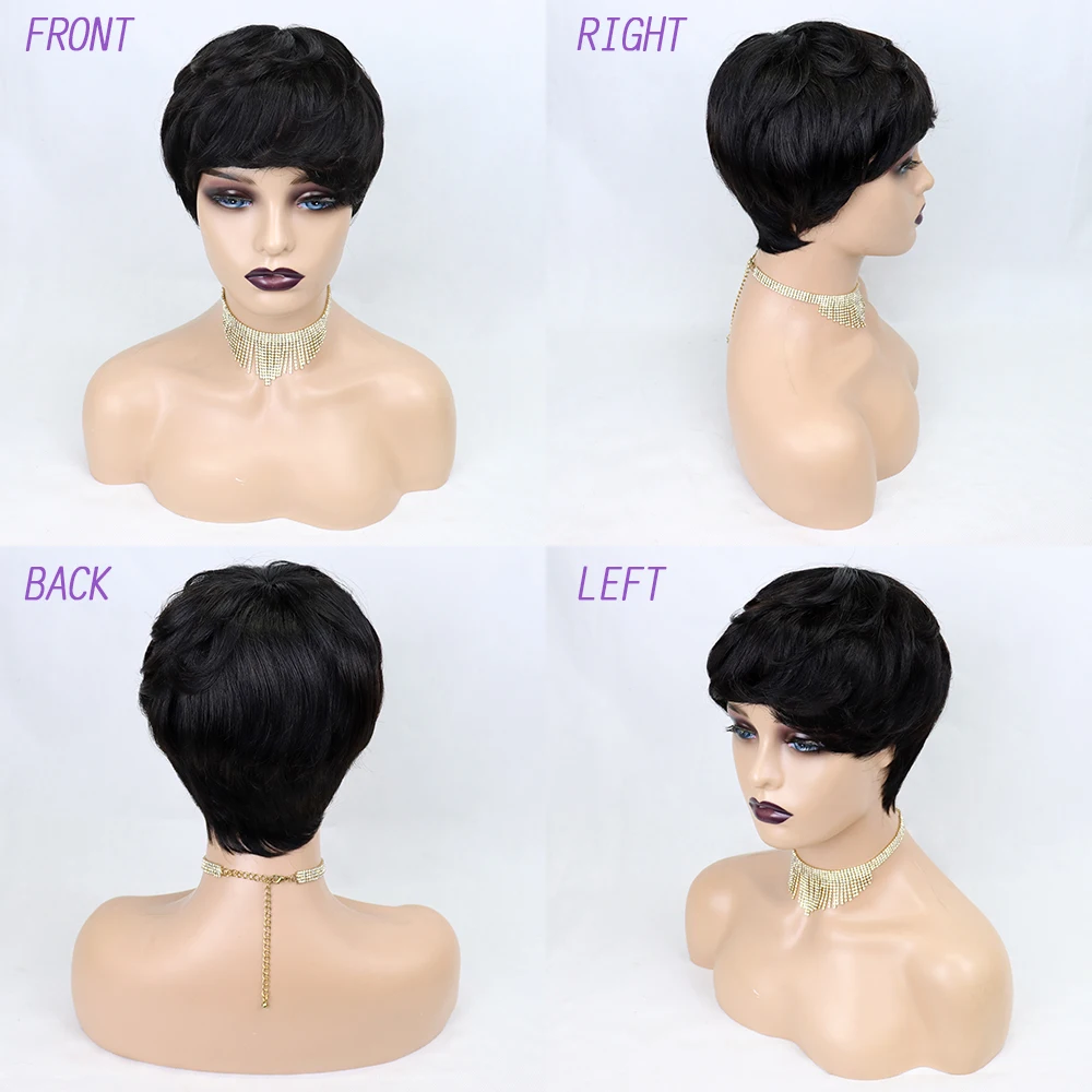 Perucas de Cabelo Brasileiro para Preto Humano Curto Pixie Corte Reto Remy Cabelo Máquina Feita Destaque Cor Barato Glueless Peruca 26 Perucas de cabelo humano curto pixie corte