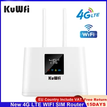

KuWFi Router 4G LTE 150Mbps Unlocked 4G SIM WIFI Router Modem with 2pcs External Antennas WAN/LAN Port SIM Card Slot VAT Include