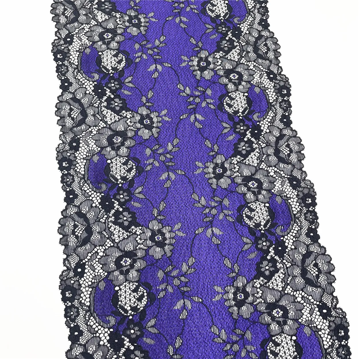 3y/Lot Width 8 1/2 inch (22cm) Purple Black Elastic Stretch Lace Trim 1