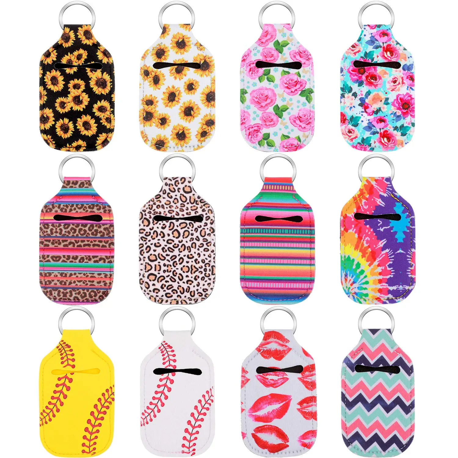 

10pcs Neoprene Holder Hand Keyring Sanitizer 30ML Travel Sanitizer Bottle Holder Keychain Bags Hand Soap Bottle Holder