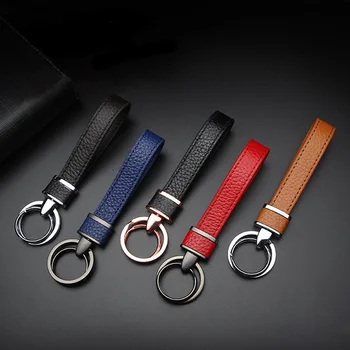 

Vintage Leather Strap Keychain Double Ring Keyfob Holder fit DIY Trinket Lanyard Waistband Accessories Keyrings Unisex Jewelry