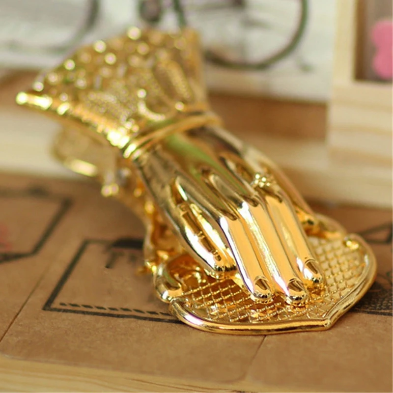 

Luxury Chic Office Paper Storage Clip Ins Wrought Gold Vintage Hand Shape Alloy Document Handbook Storage Clip Home Sealing Clip