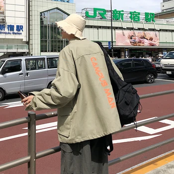 

2019 Autumn And Winter New Japanese College Wind Tooling Fashion Casual Letter Print Jacket Coat Army Green / Light Blue / Black