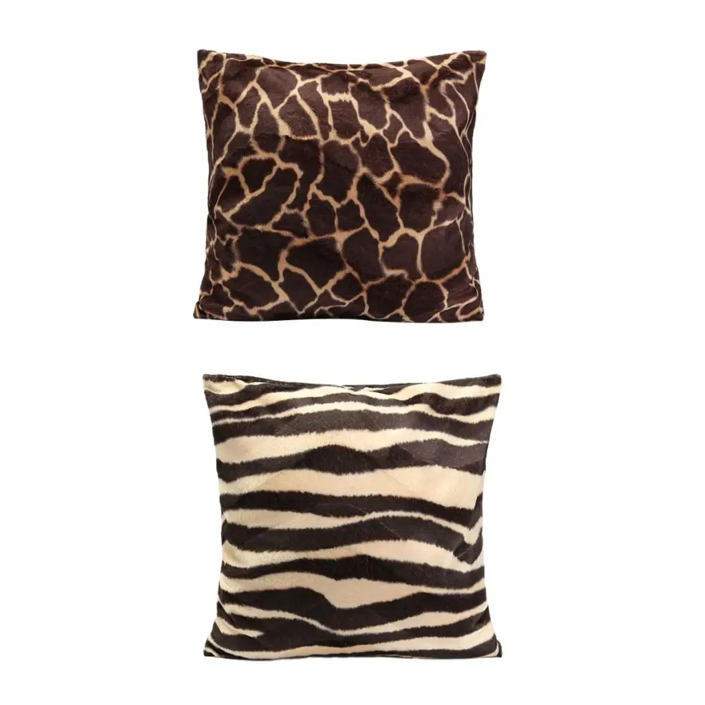 2Pcs 45x45cm Standard Animal Print Pillow Case Leopard Zebra Office Sofa Car Cushion Cover for Home Office Car Decor