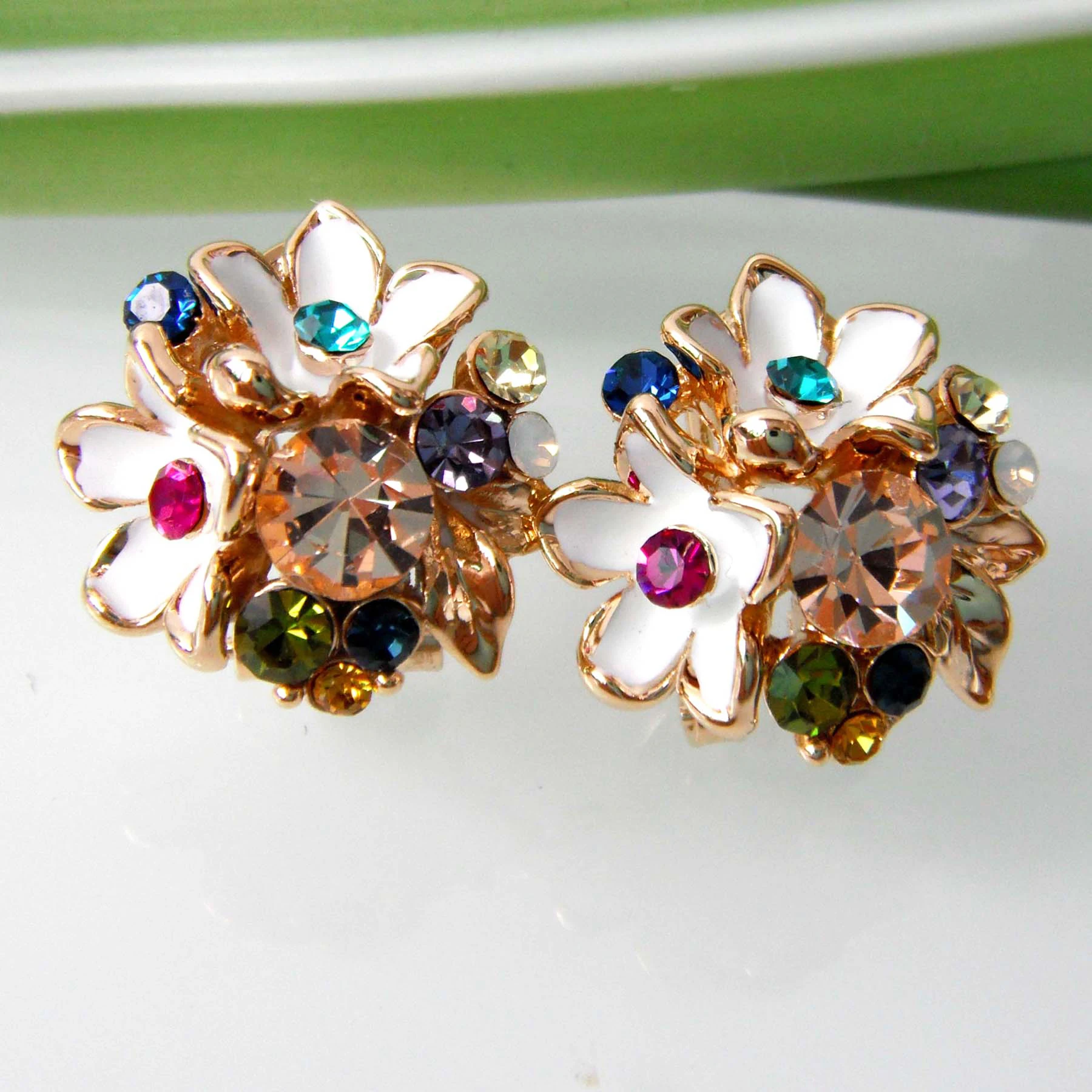 Серьги клипсы с цветком Navachi SMT1554|earrings earring|color crystal earringsrhinestone earrings |