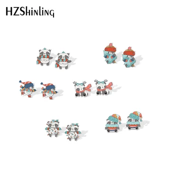 

2019 New Christmas Panda Art Acrylic Earrings love Panda Shrink Dinks Earrings Epoxy Fashion Stud Earring