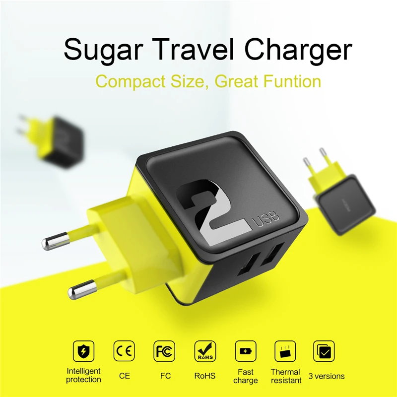 Оригинальное Универсальное зарядное устройство Rock 2.4A 2 USB для путешествий, 1 2 4 USB для быстрой зарядки телефона, в продаже