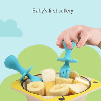 

Baby Feeding Spoon Fork Set Soft Silicone Feeding Flatware Set Safe Training Spoon Fork for Newborn Baby Girls Boys