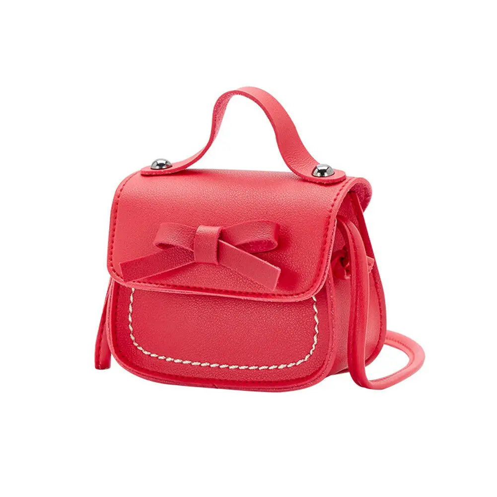 Мини-сумки для маленьких девочек, сумки через плечо с бантом для маленькой принцессы, однотонные сумки через плечо - Цвет: Красный