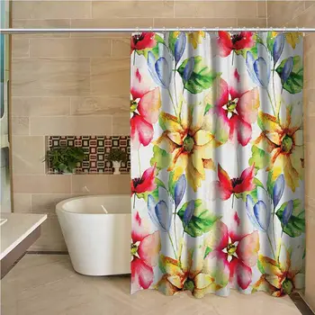 

Watercolor Flower 3D Printed Shower Curtain Spring Flower Pattern Print with Watercolor Effect Country Style Artwork Hotel