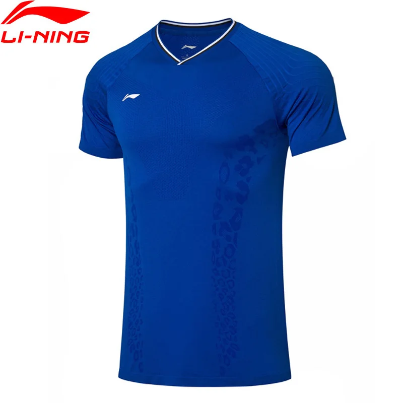 Li-Ning для мужчин, для соревнований по бадминтону, дышащие футболки на сухом тонком подкладе из нейлона и полиэстера, Спортивная футболка AAYP279 MTS3144