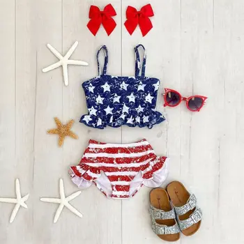 

Toddler Girl Stars Striped Sleeveless Sling Swimwear Tankini Swimsuit Bathing Summer Casual Fashion Suit