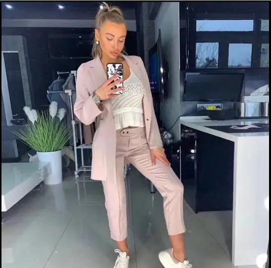 

Double typesetting Long sleeve Stirped Notched Woman fashion Suits Formal Pants suits Jacket and Trouser woman winter clothing