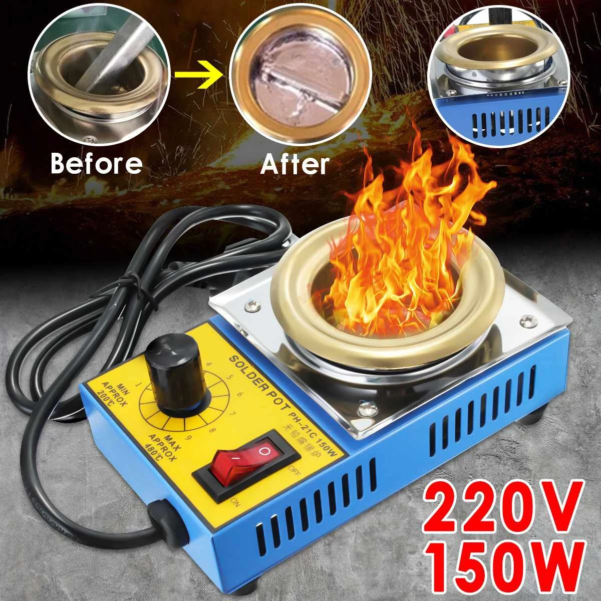 150W 220V 50mm Solder Pot Soldering Desoldering 200-480 Degree Celsius Equipment