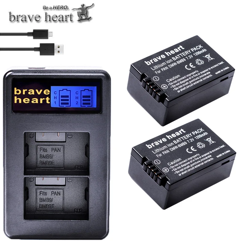 

2pcs DMW-BMB9 DMW-BMB9E DMW BMB9 Battery +LCD Dual Charger for Panasonic Lumix DMC FZ40K FZ45K FZ47K FZ48K FZ60 FZ70 FZ100 FZ150