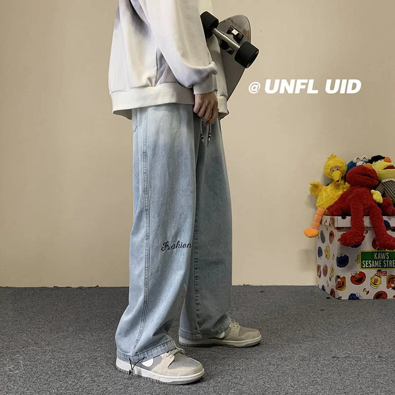 INXYZ Spring Autumn Super Hot Trend Men's Straight Wide Leg Pants Solid Color Letter Printed Casual Jeans Women's Trousers | Мужская